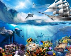Фреска Подводный мир океана и дельфины