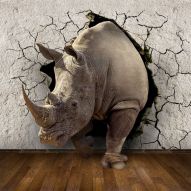 Фреска 3D носорог выходит из стены