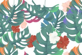 Фреска Пастельные растения нарисованные гуашью